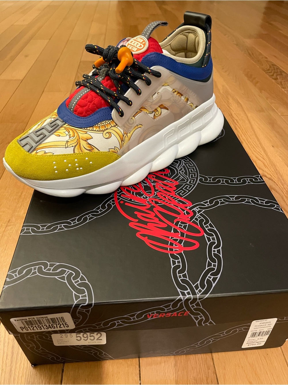 Versace Chain Reaction Multicolor Barocco Accent Sneaker - Yellow/Blue/Red